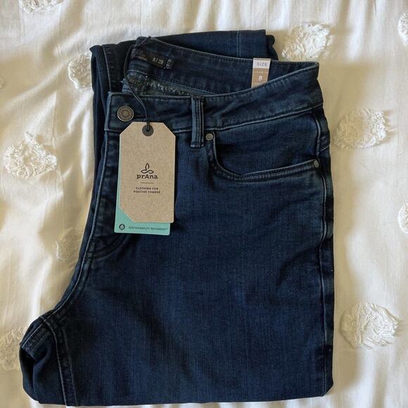 Prana Buxton Deep Blue Mid-Rise Button Fly Slim Boyfriend Jean Size 8/29 - Picture 1 of 5